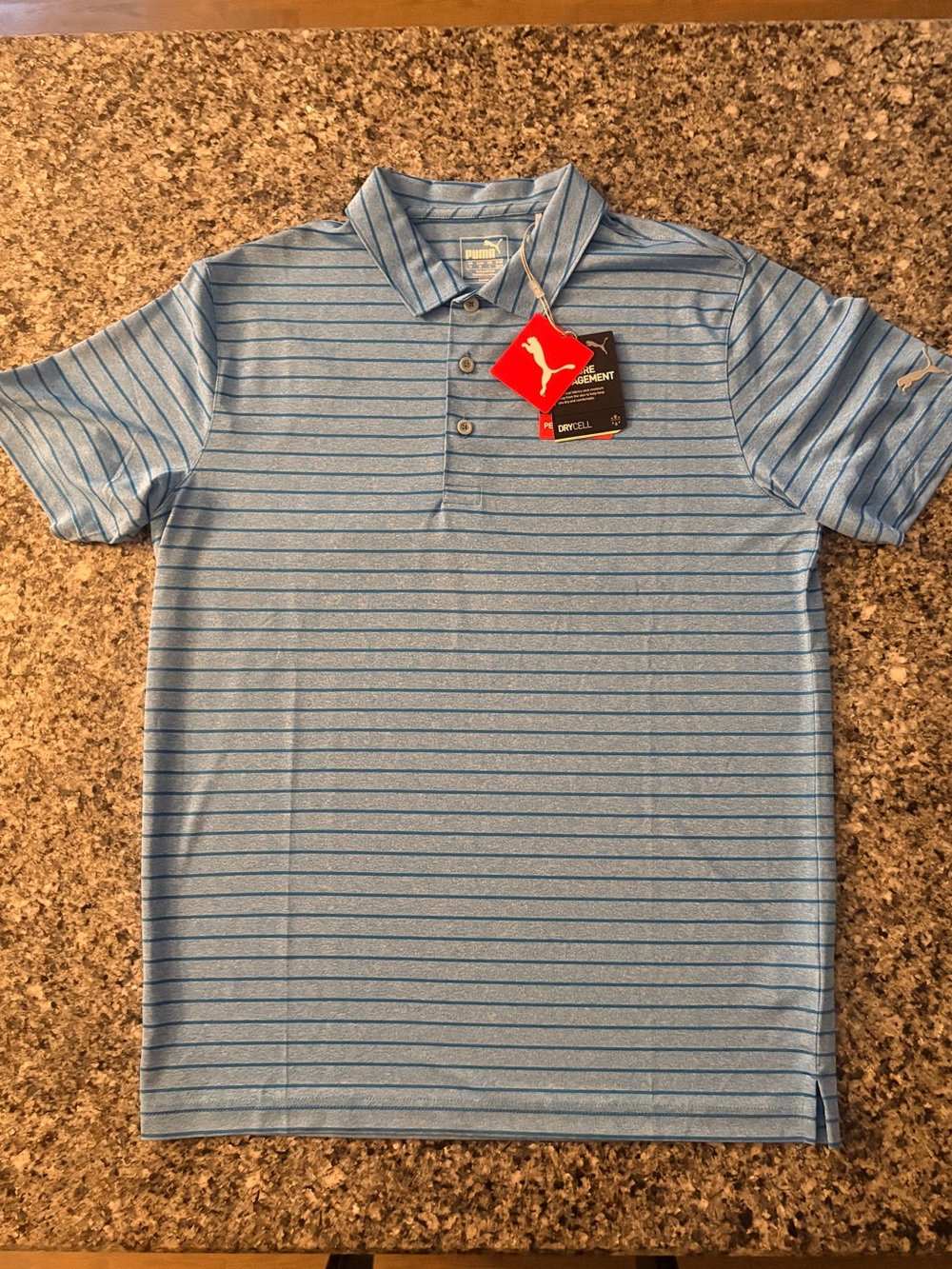 Puma Light Blue Striped Performance Polo